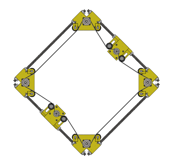 A set of four sprockets with the associated pulleys, motors, and drive belt