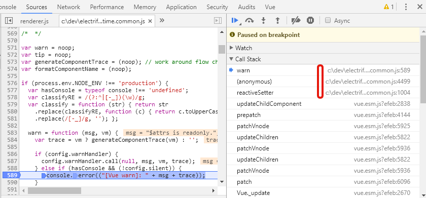 stack trace on breakpoint