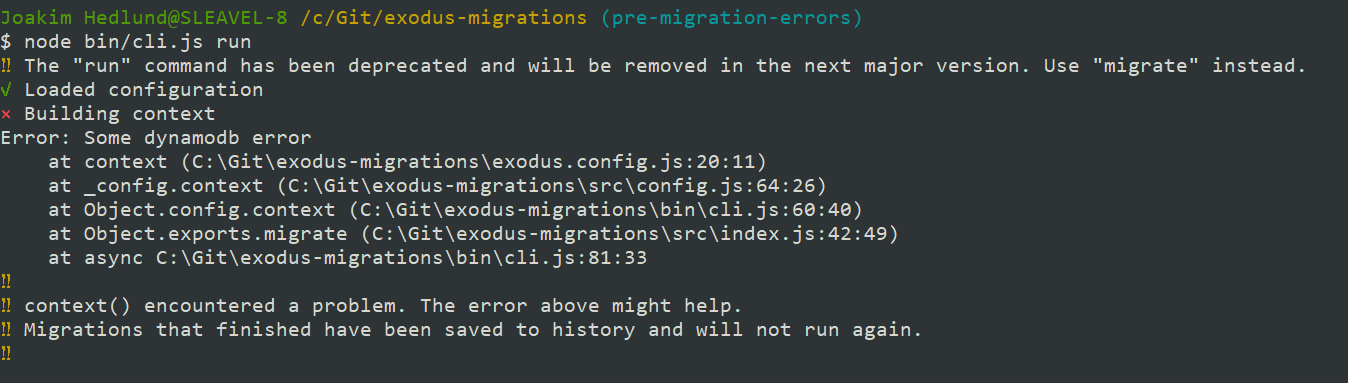 Pre-migration failure example