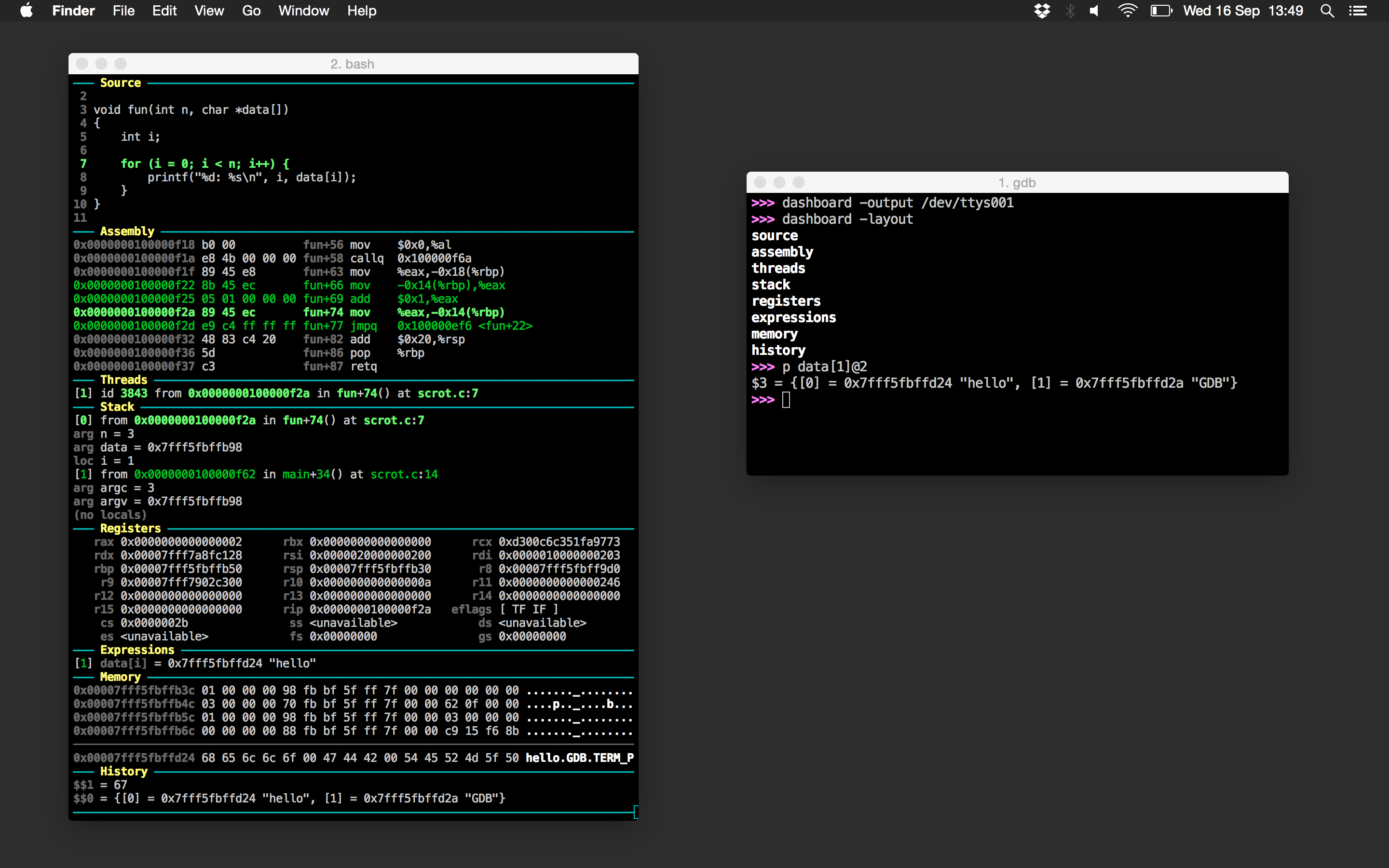 Dashboard in another terminal