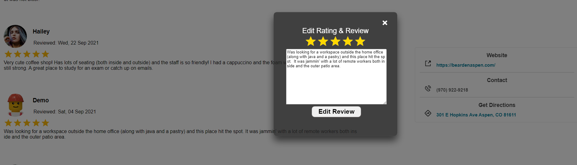 Edit Review Modal