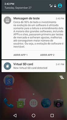 Tela do aplicativo Android de teste do artigo OneSignal Para Notificações em Massa no Android