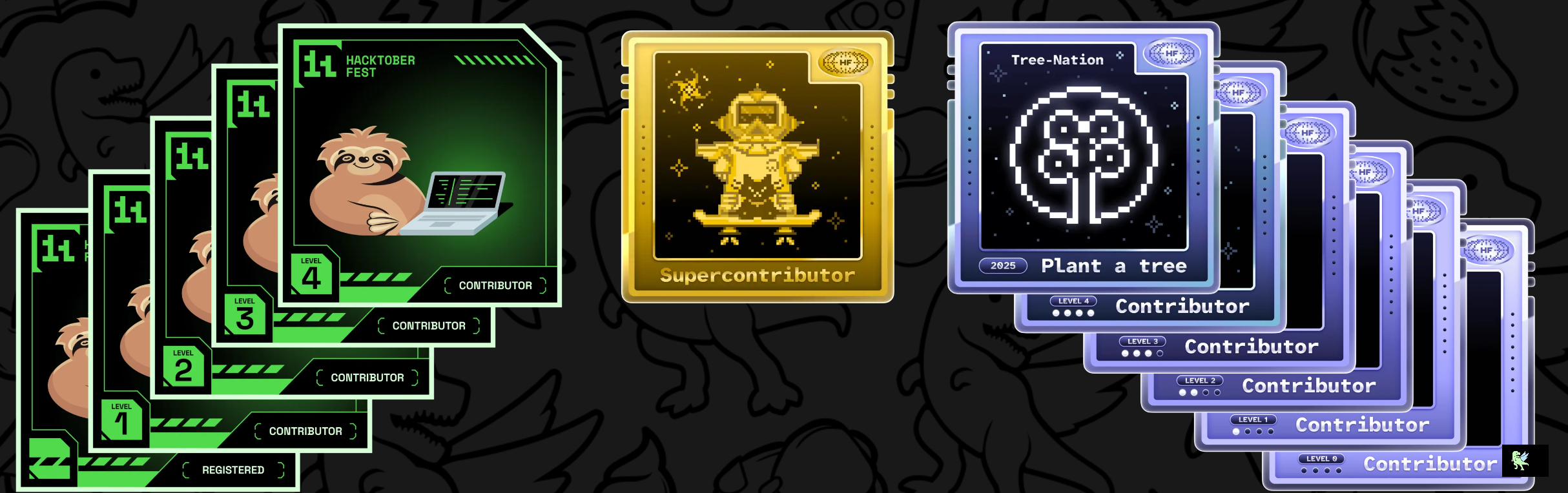 An image of @axestein's Holopin badges, which is a link to view their full Holopin profile