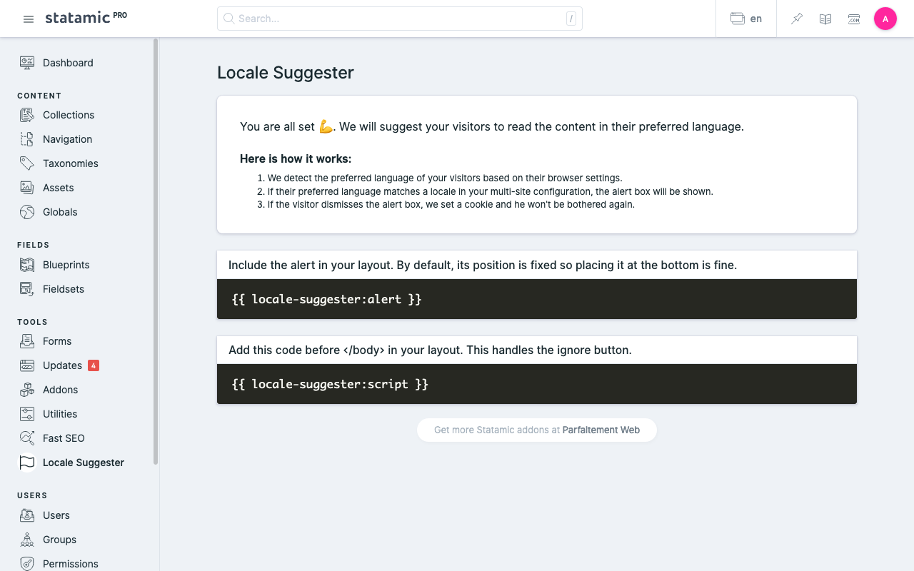 Statamic Locale Suggester Dashboard