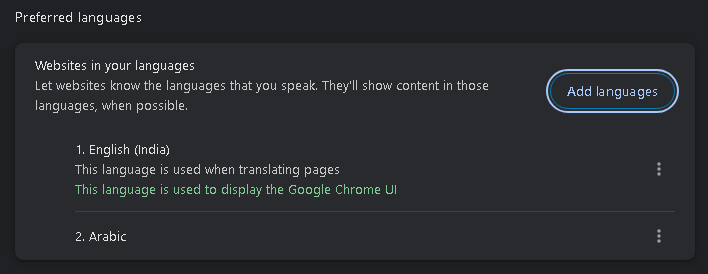 Installed Languages in Chrome