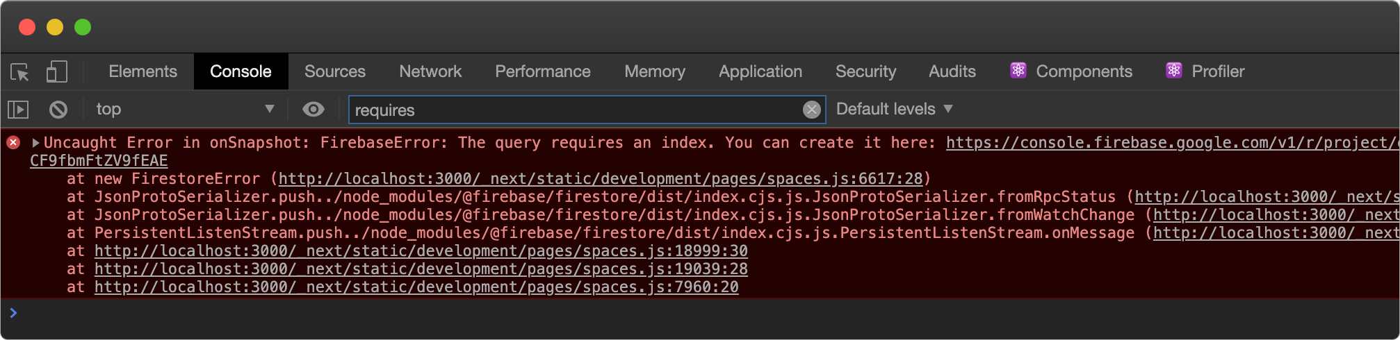 Firestore - create index error