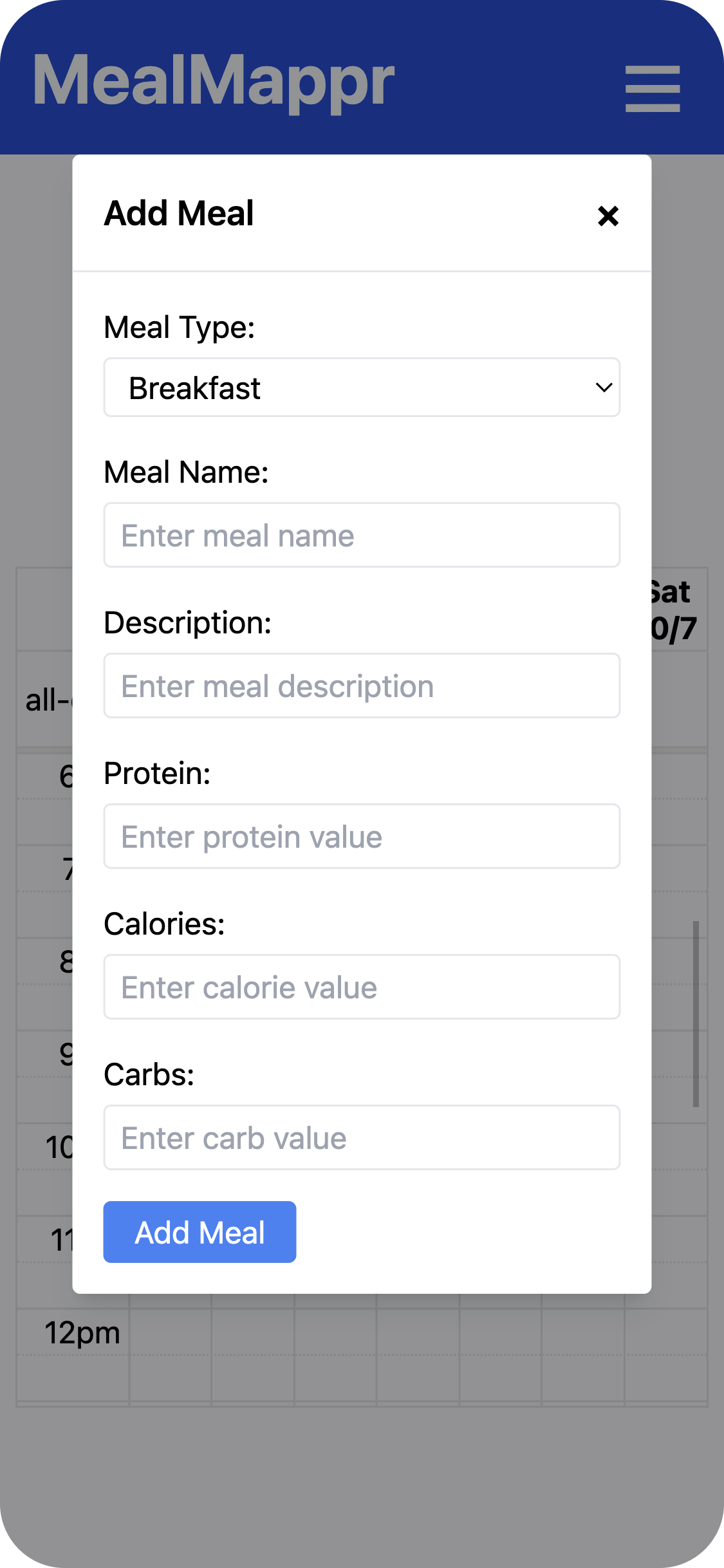 Add Meal Screen