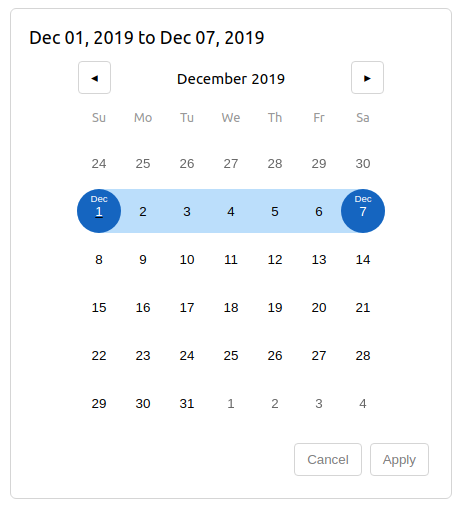 Svelte Date Range Picker 2019-11-30