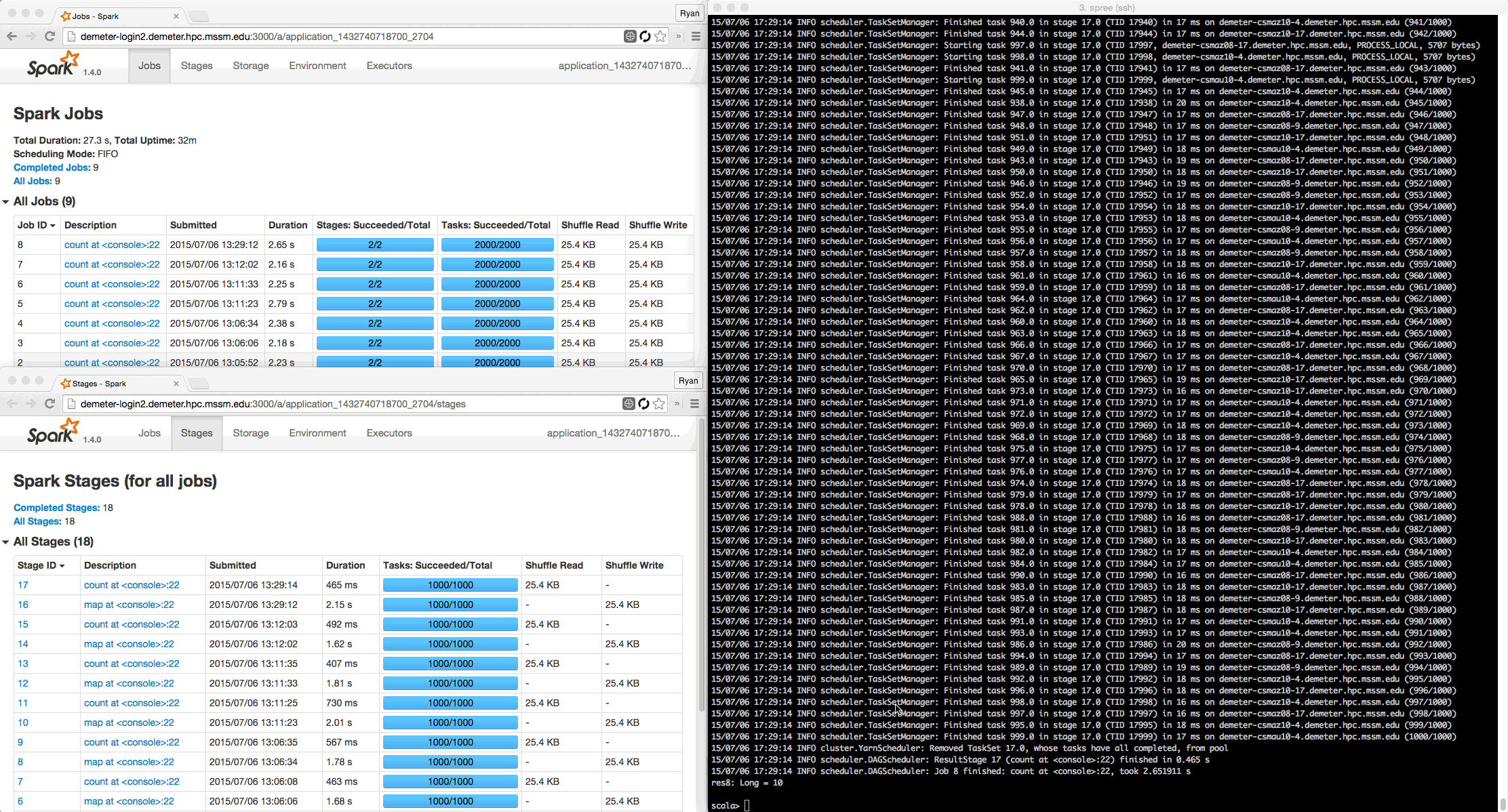 Screencast of a Spark job running and UI updating along with it