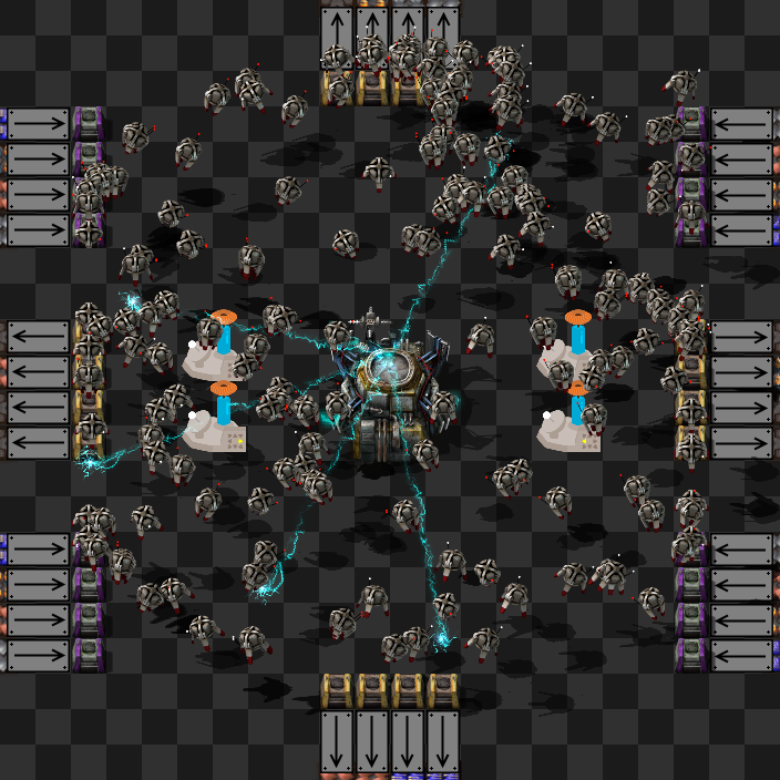 very busy roboport with wireless charging beams