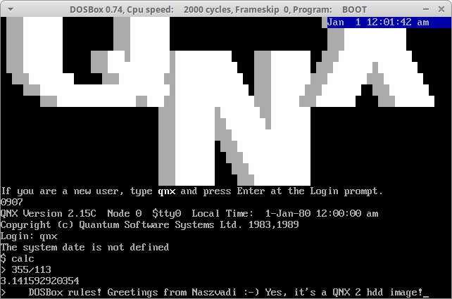 QNX 2 in DOSBox