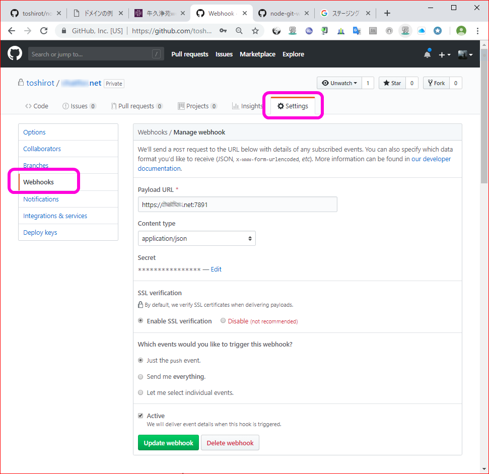 GitHub Webhook config