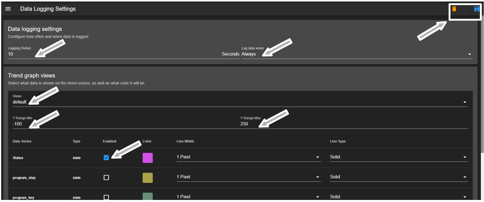 Configure data log setting