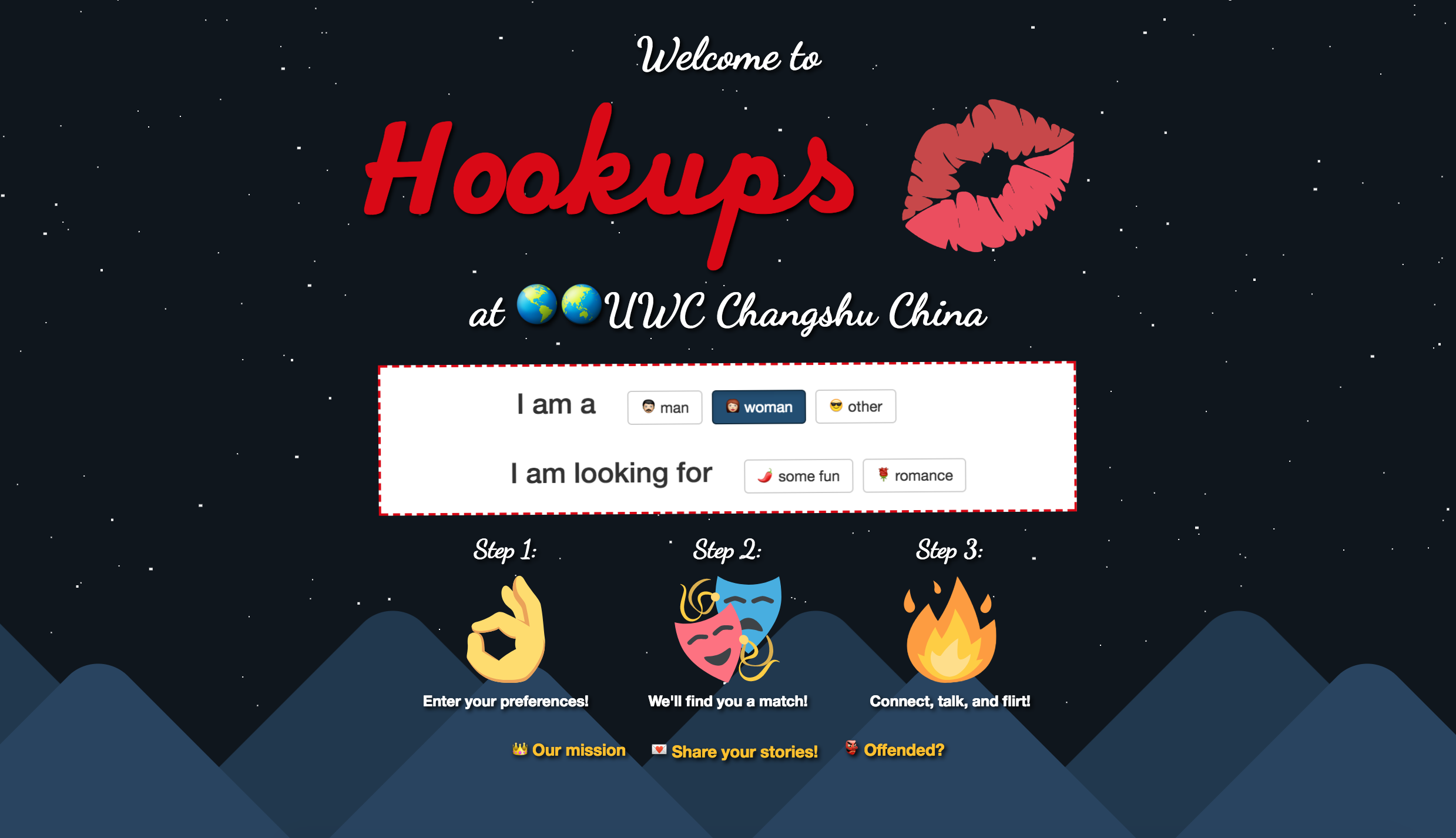 Mockup of how the hookups app looks like