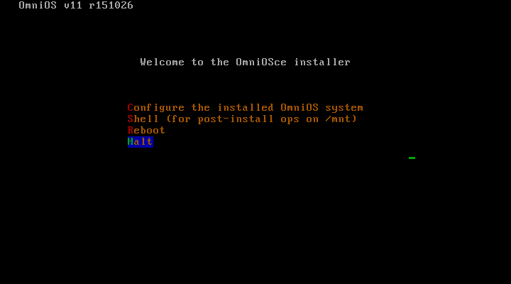 OmniOSce installer postmenu