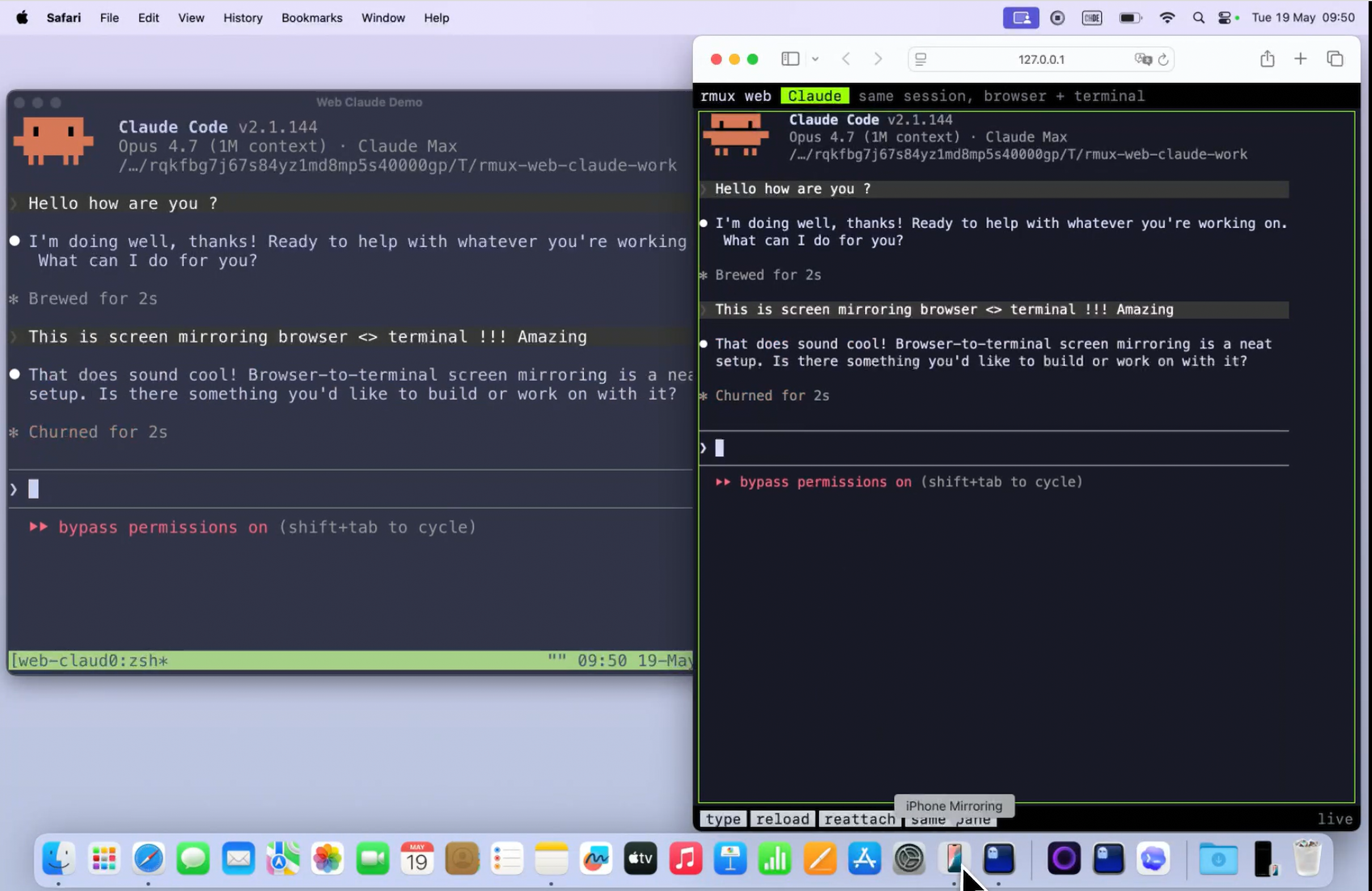Terminal browser mirroring demo preview