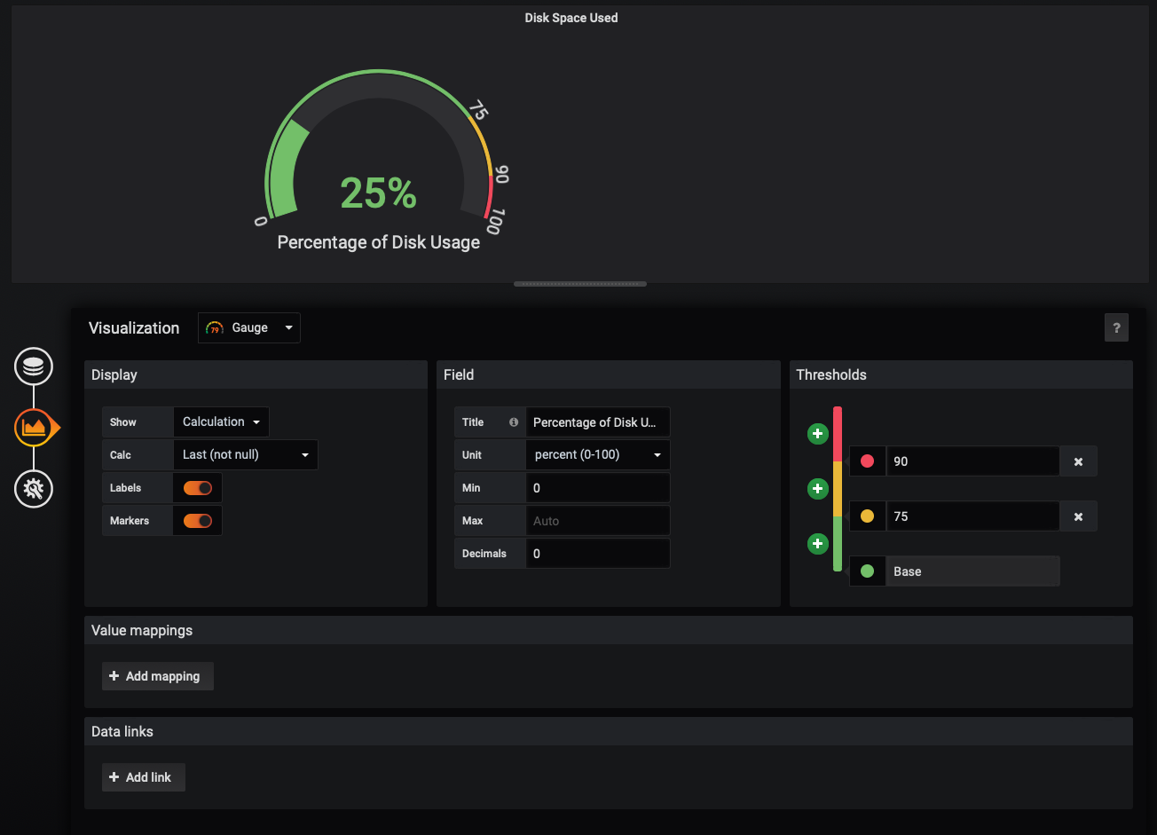 Visualizing disk space usage using a Gauge in Grafana