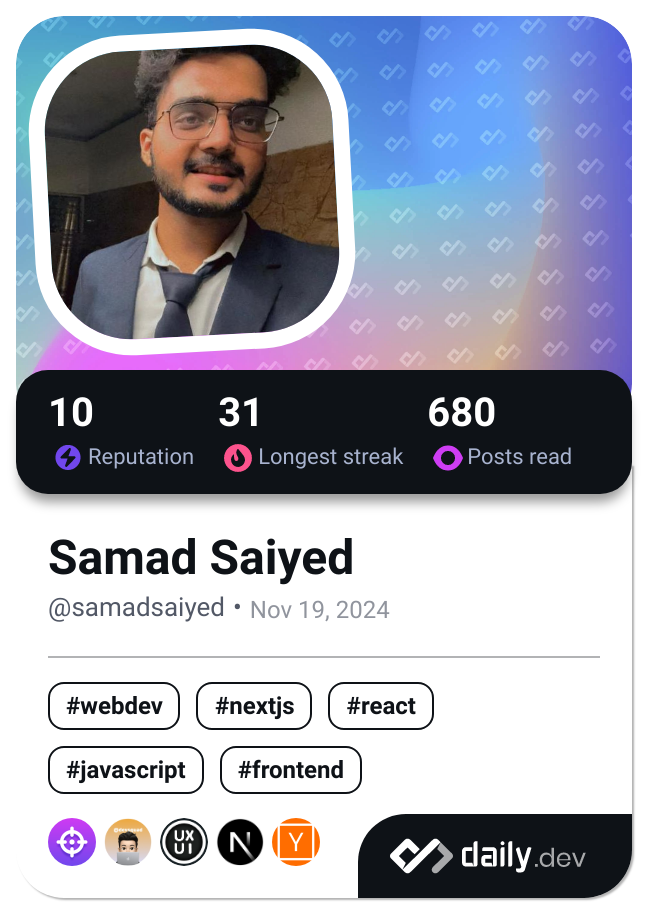 Samad Saiyed's Dev Card