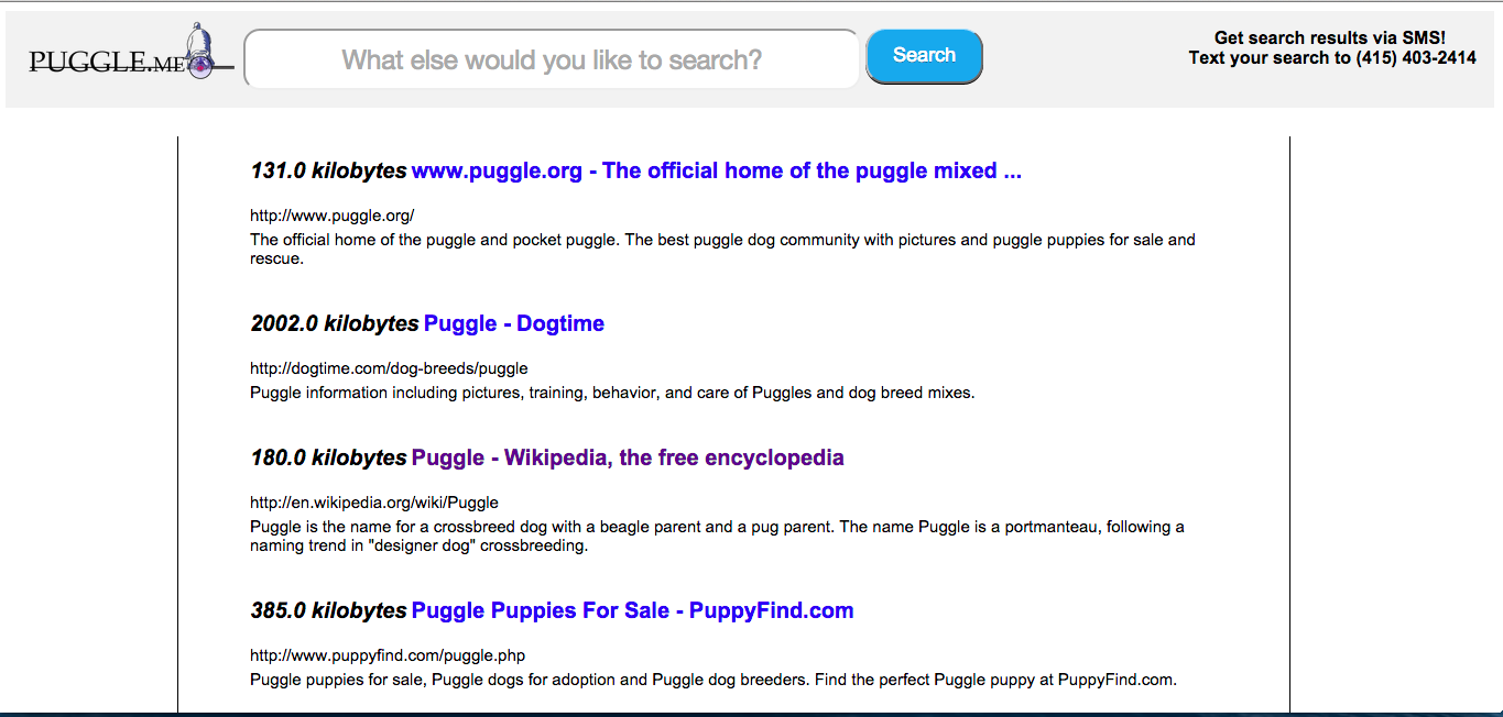 puggle.me results page