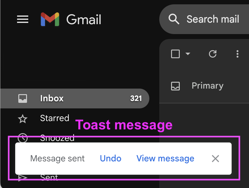 Gmail toast message example