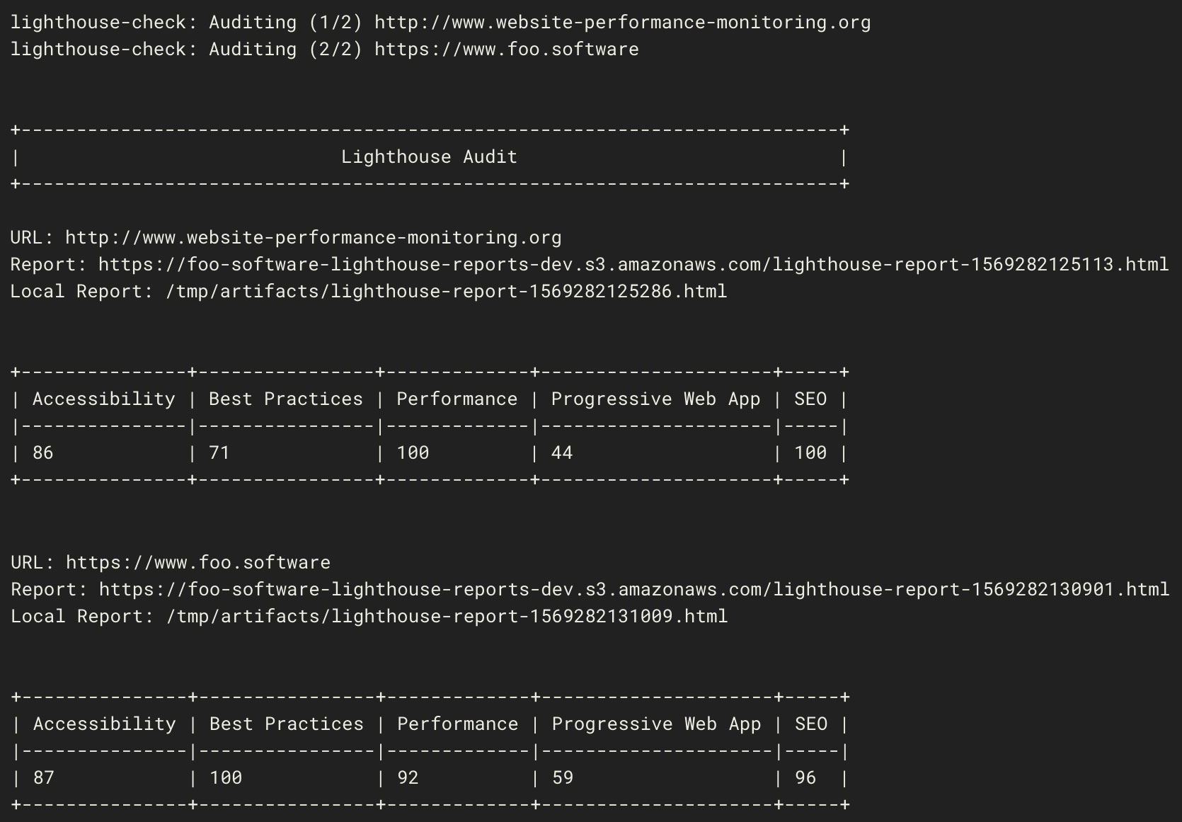 lighthouse-check CLI output