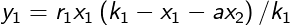 y_1 = r_1x_1(k_1 - x_1 - ax_2) / k_1