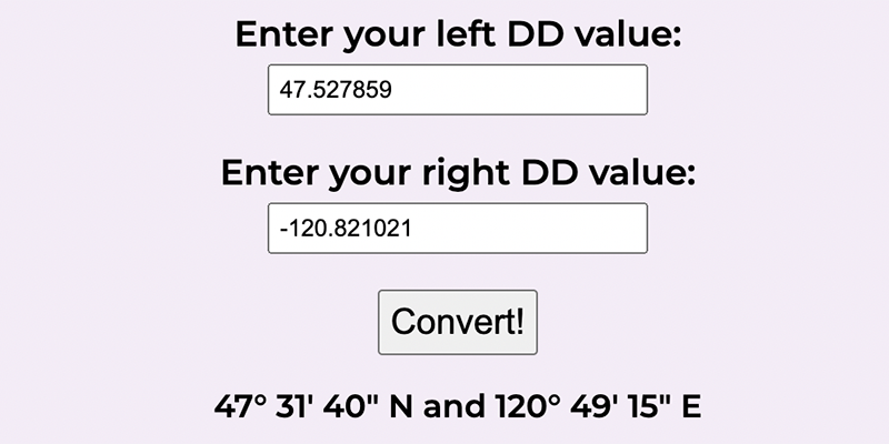 Screenshot of the GPS Coordinates Converter