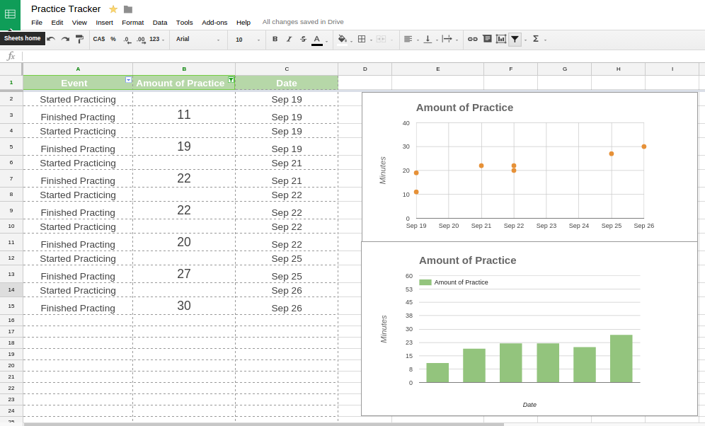 Practice Tracker Document