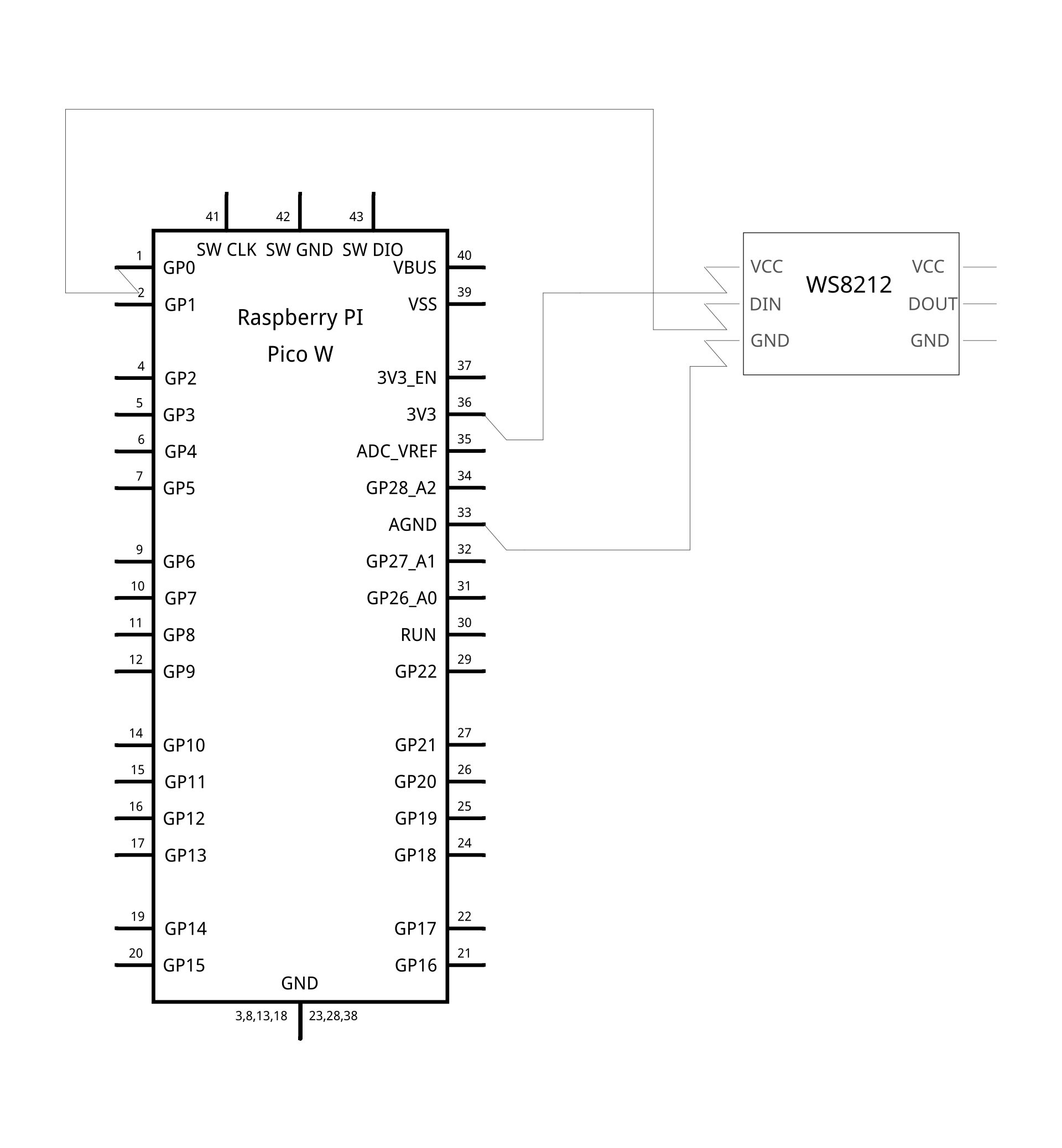 Circuit diagram for Raspberry Pi Pico W and WS2812 lightstrip