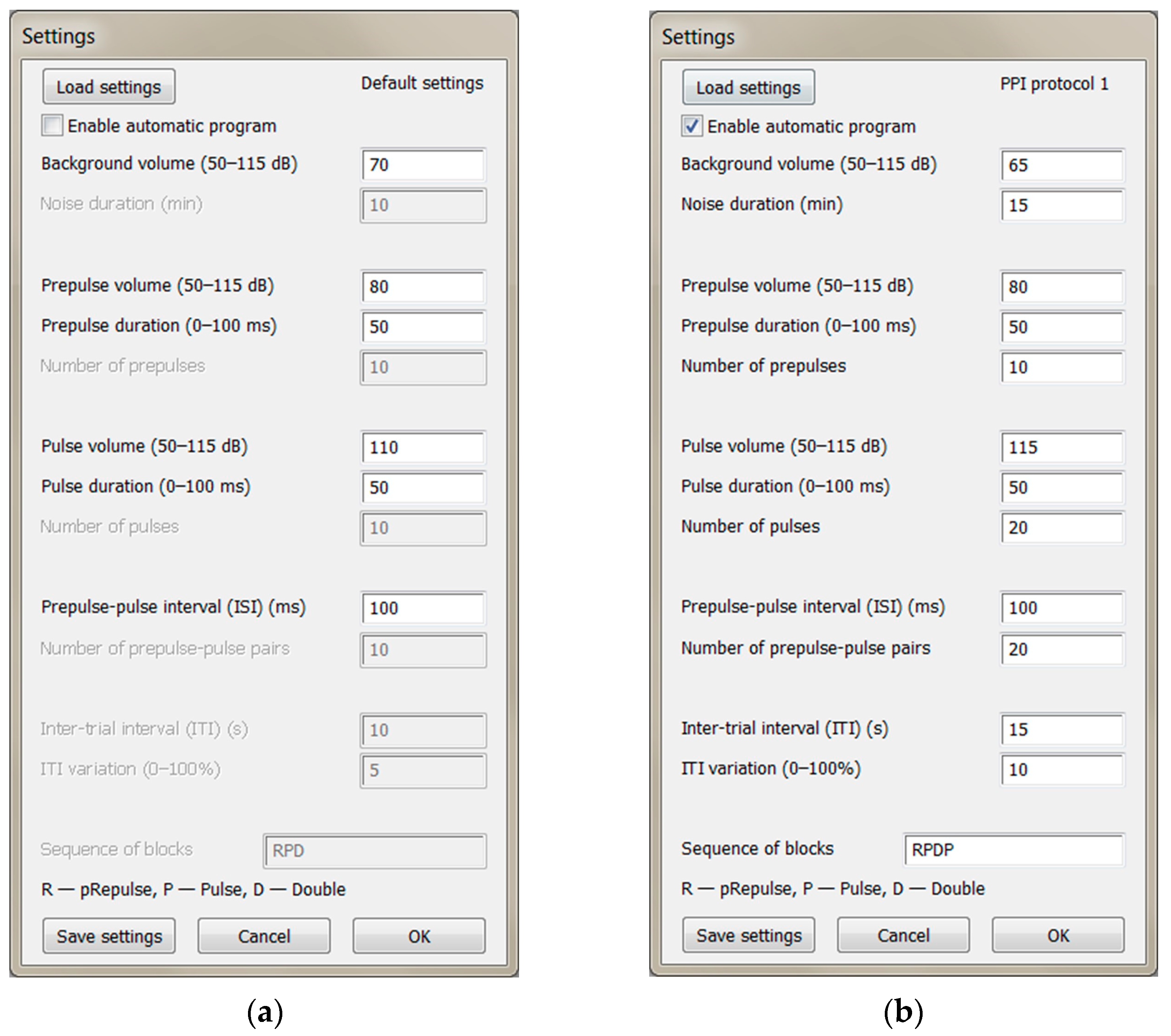 Interface of the Settings