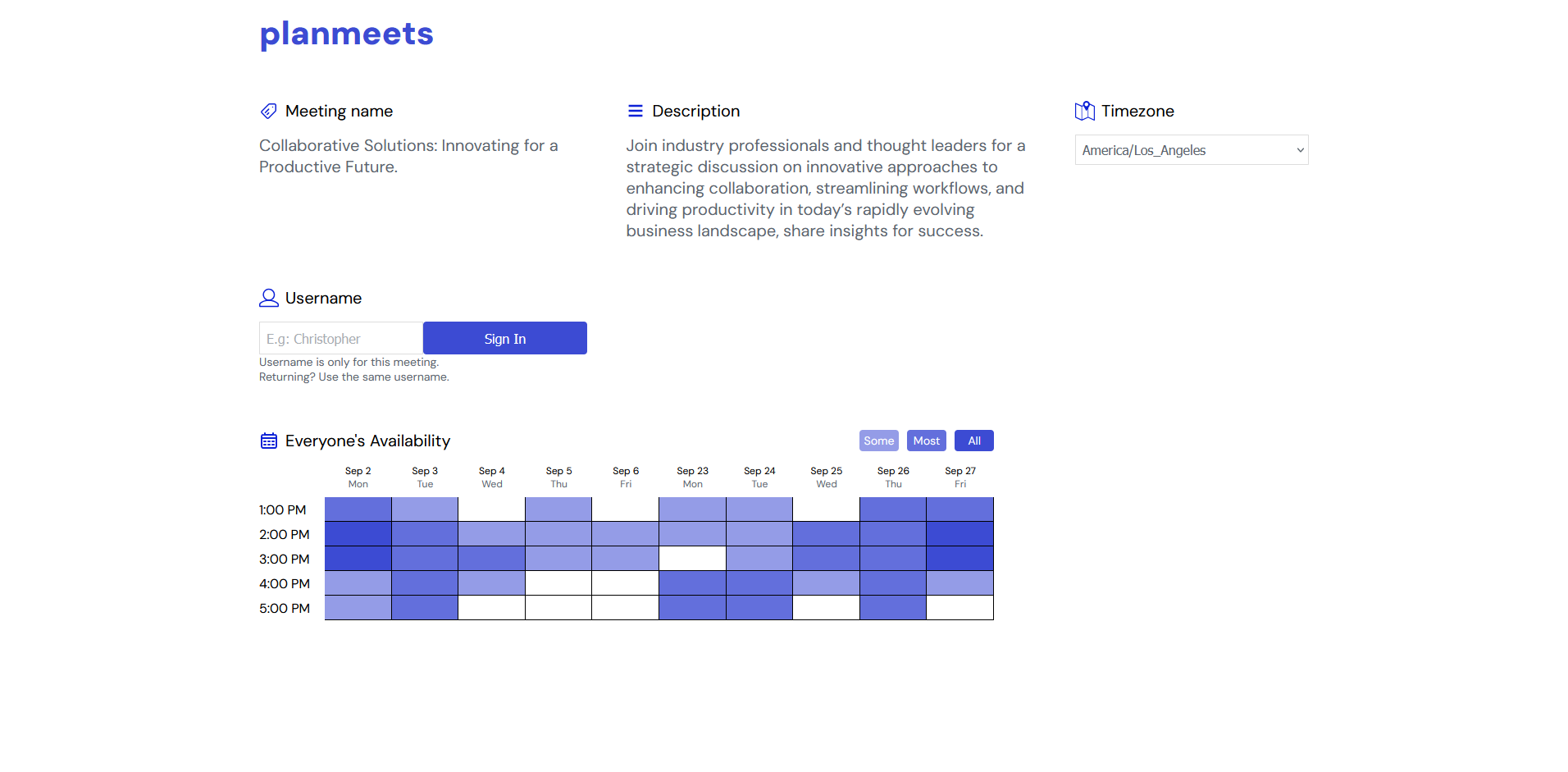 planmeets meeting page before sign-in