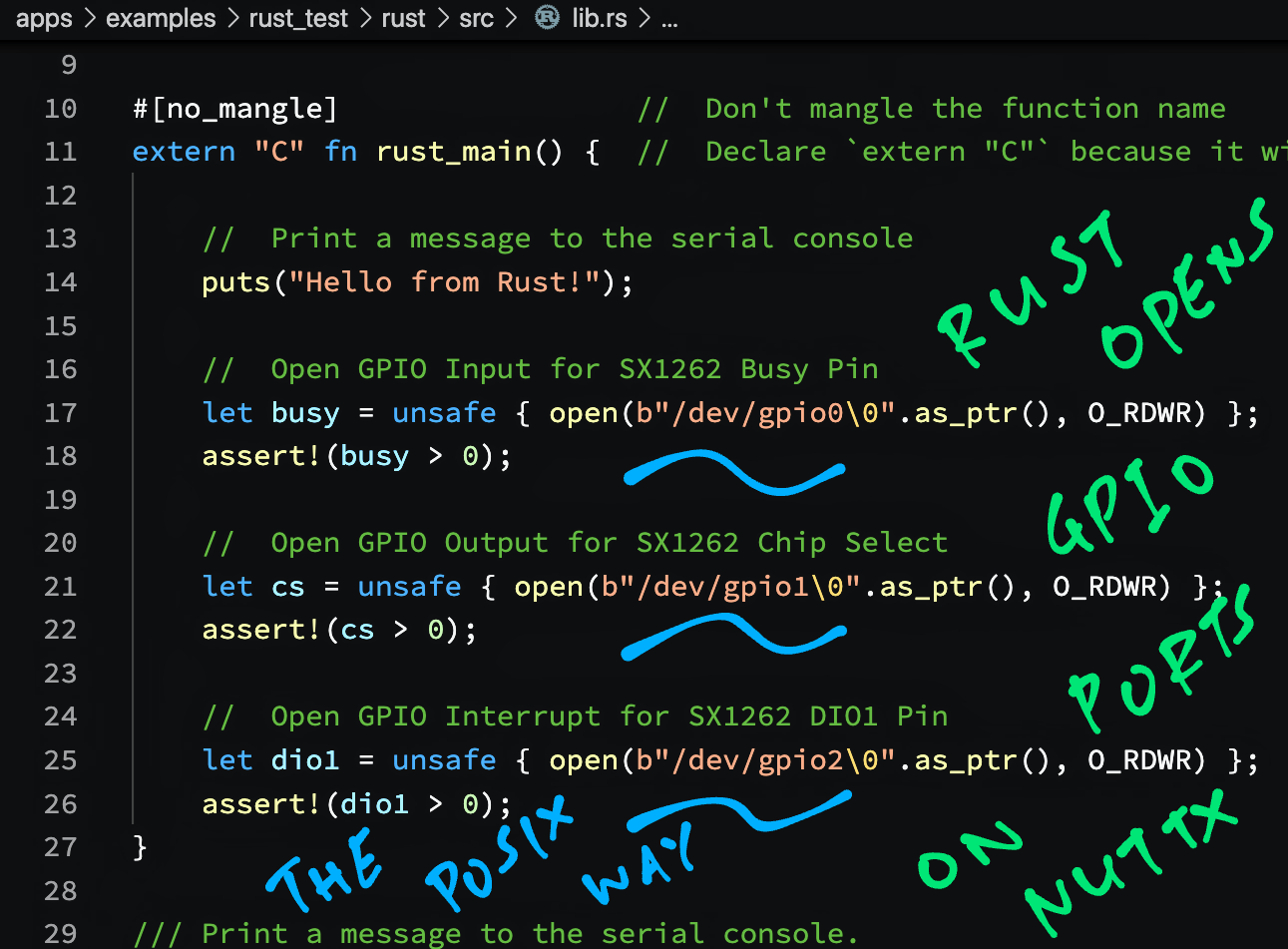 Rust opening GPIO Ports on NuttX