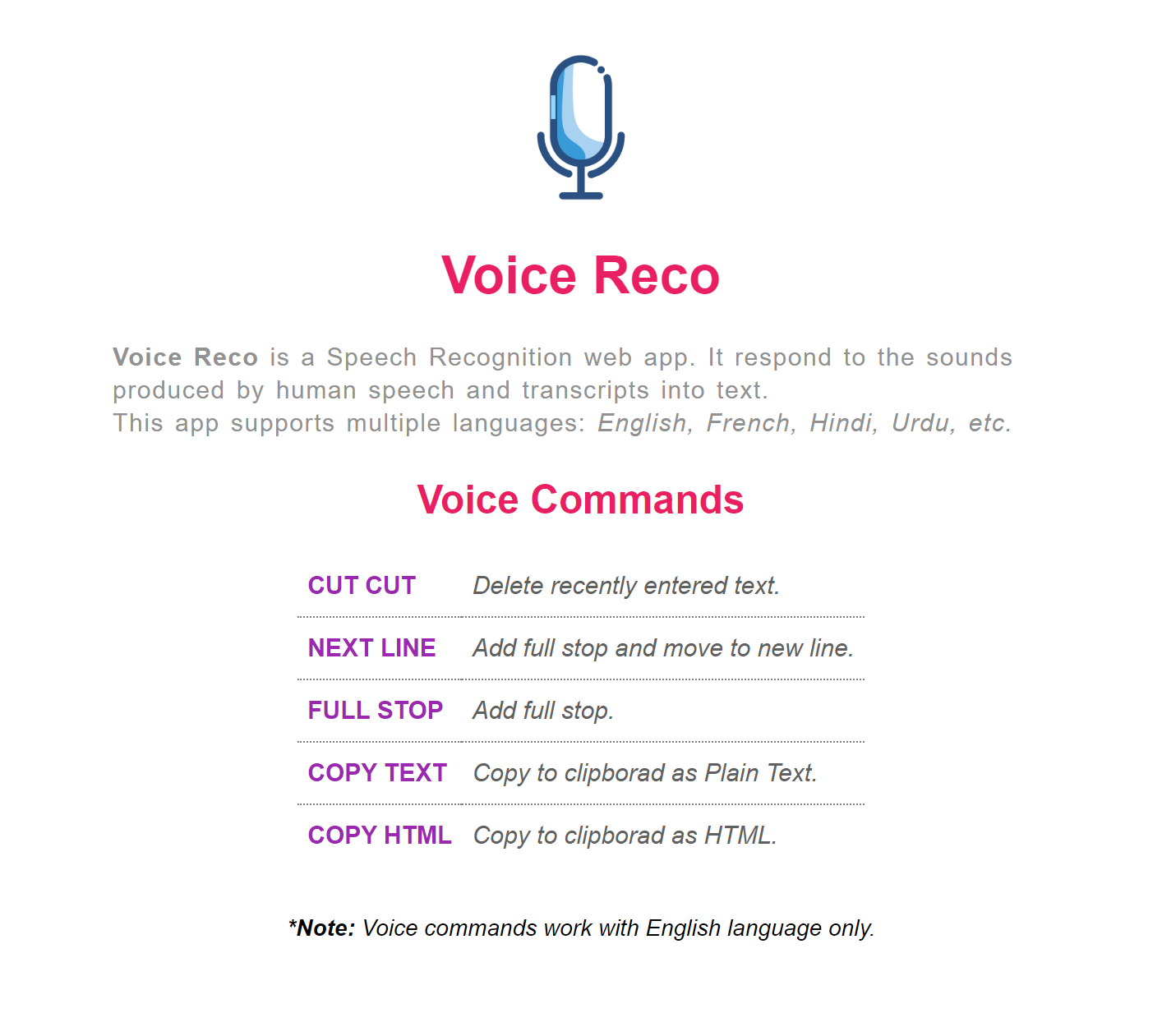 Voice Reco Guide