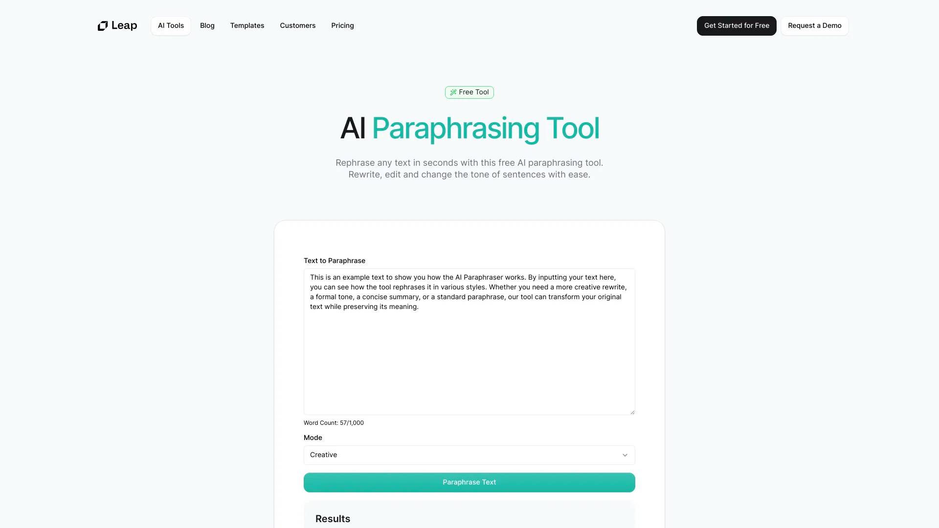 AI Paraphrasing Tool by Leap AI