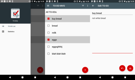 screen shots of the todo app