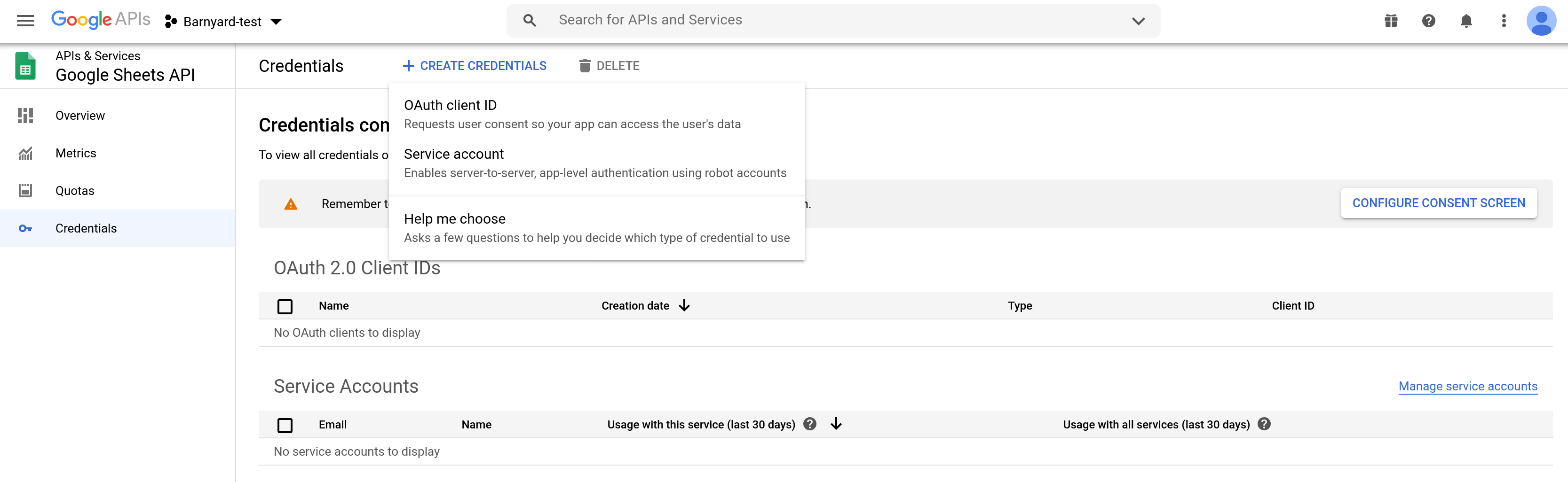 Creating Service Account