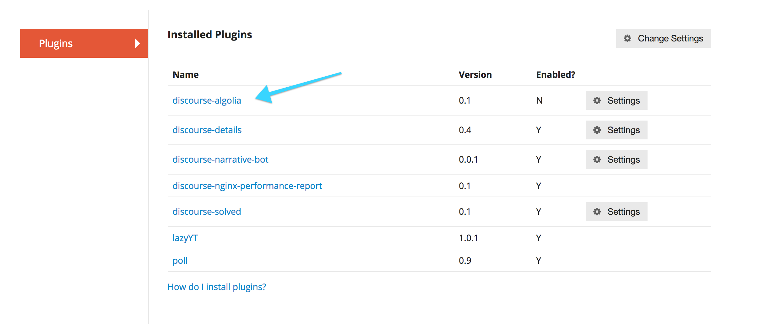 Discourse admin plugins list