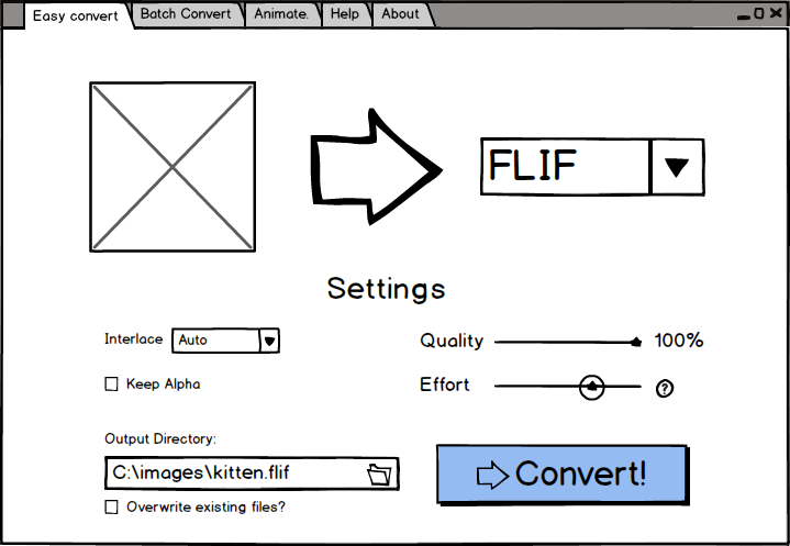 Mockup of easy conversion mode