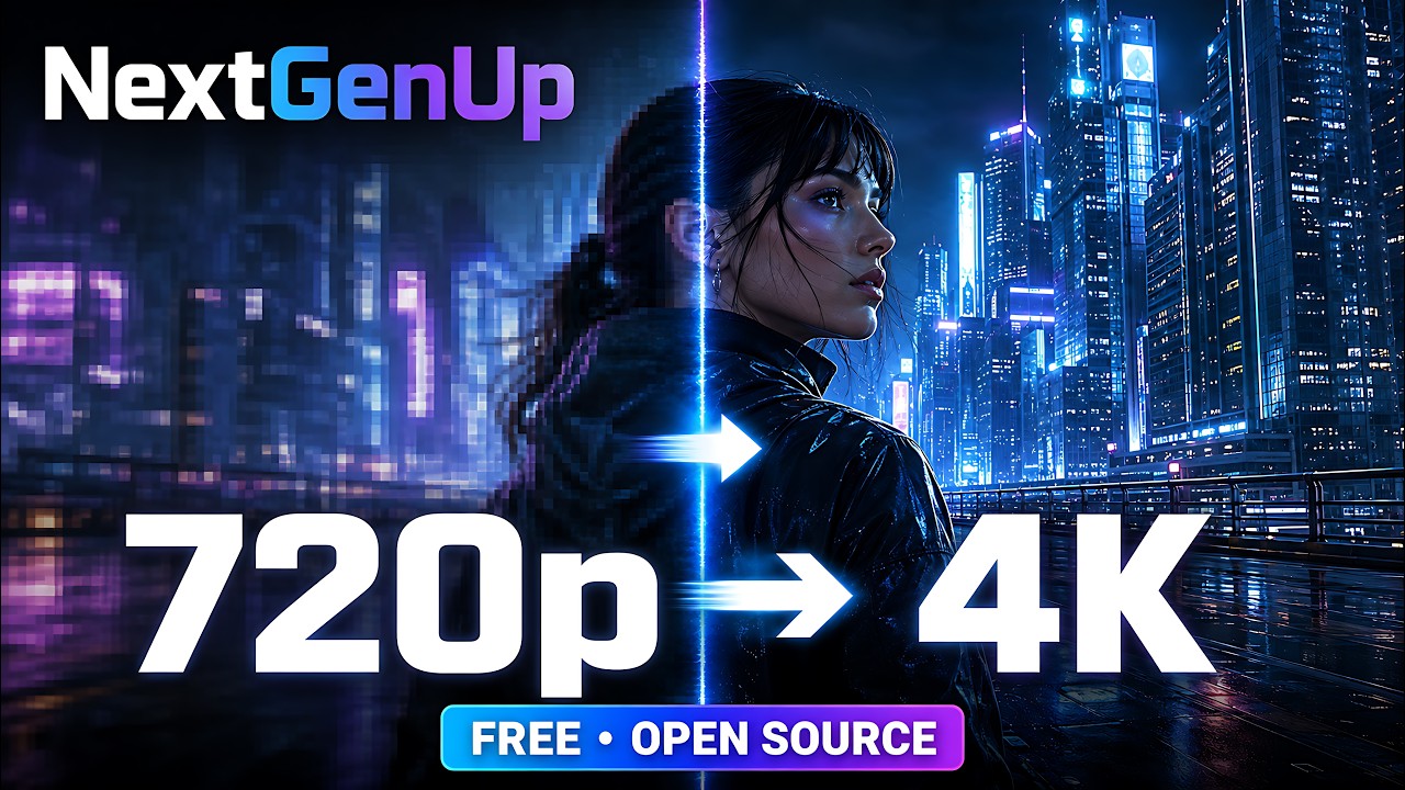 NextGenUp demo: free AI video upscaler, 720p to 4K