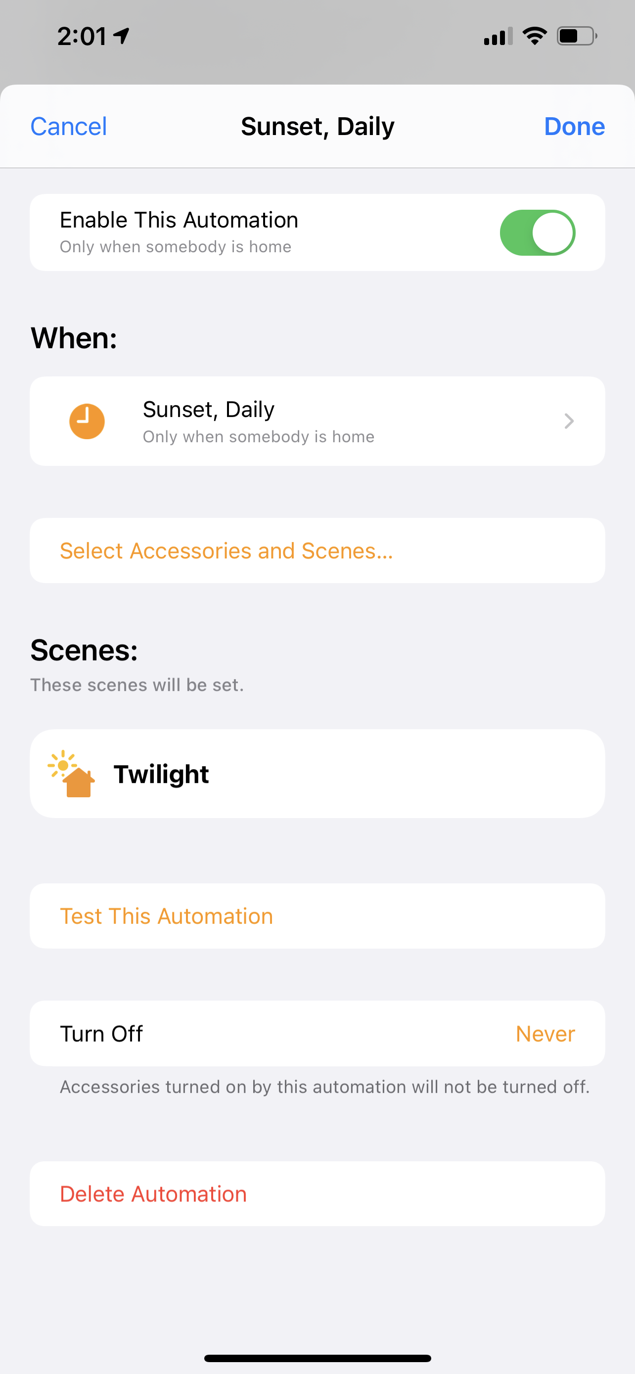 Sunset ( Daily ) Automation