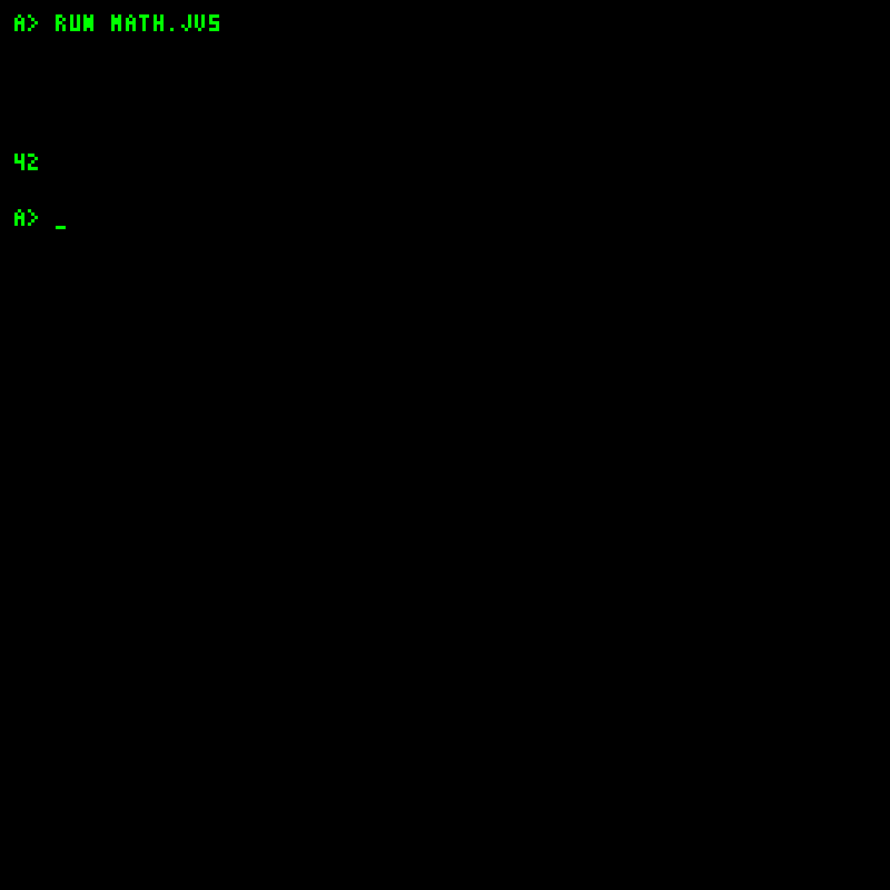 JVS arithmetic producing 42 and returning to DOS