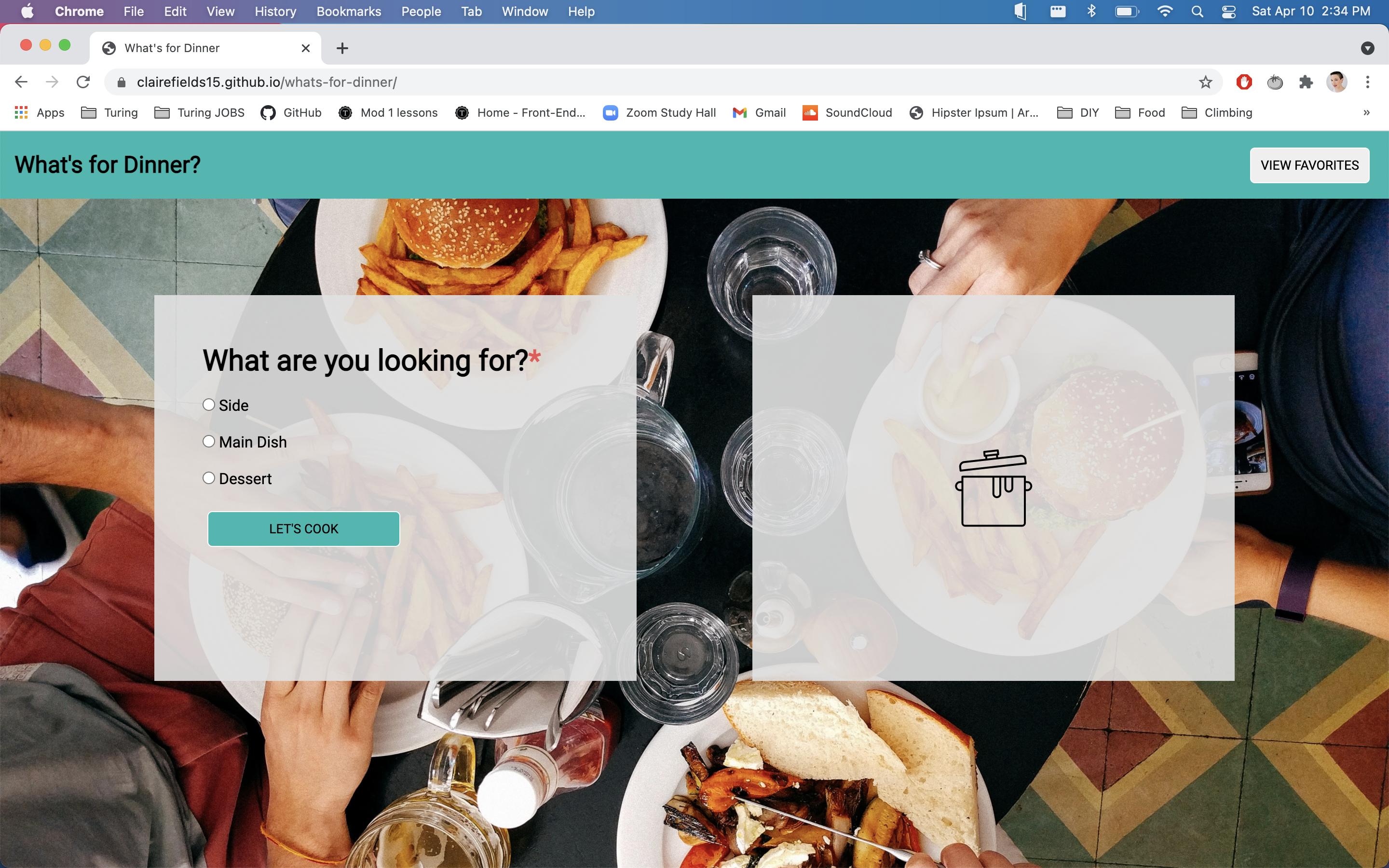 Image of landing page for What's For Dinner