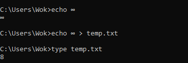 Windows terminal: echo ∞