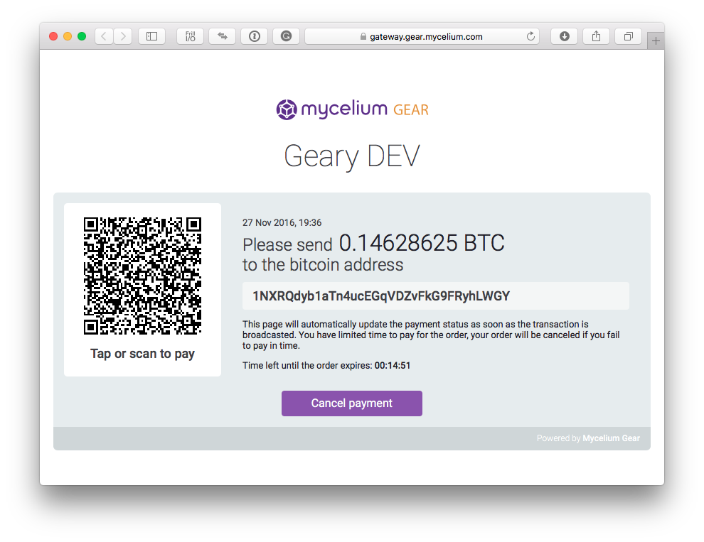 Mycelium Gear Payment Gateway