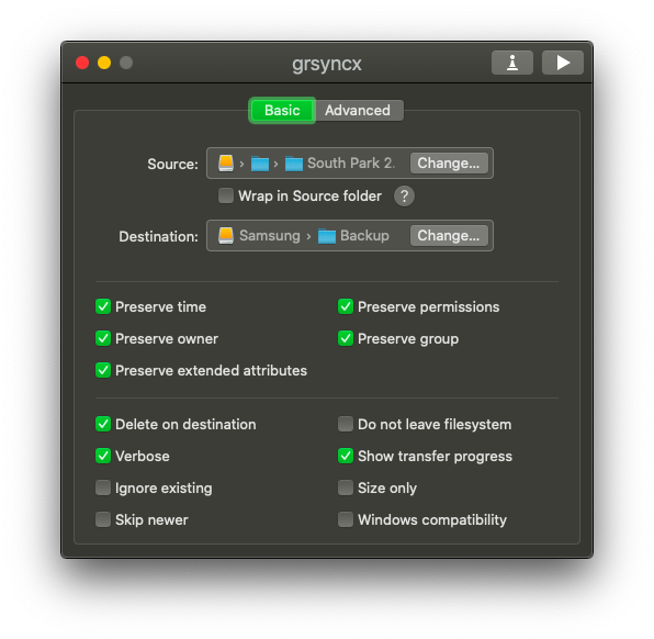 Main window of grsyncx