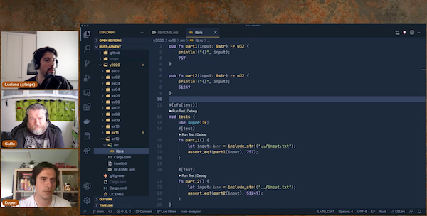 Eugen, Roberto and Luciano trying to solve Advent of Code in Rust