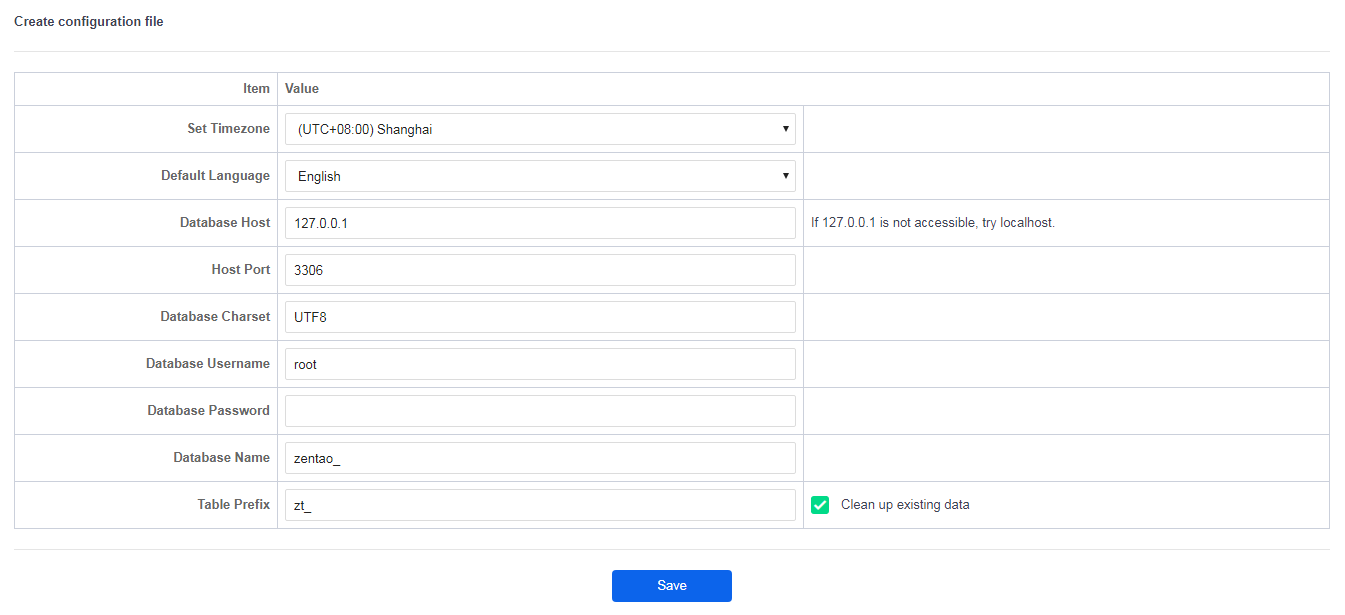 Set up ZenTao database