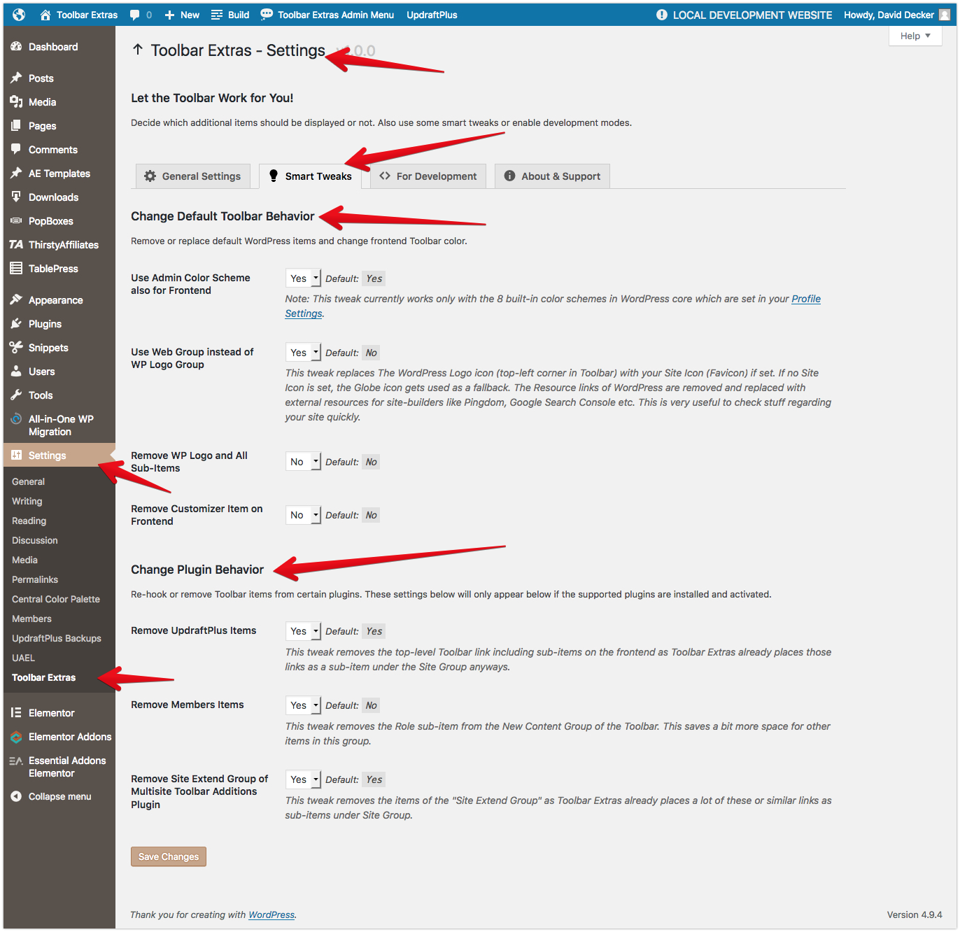 Toolbar Extras - plugin's settings page (under "Settings") - tab "Smart Tweaks" - change Toolbar behavior of WordPress, plus a few third-party plugins