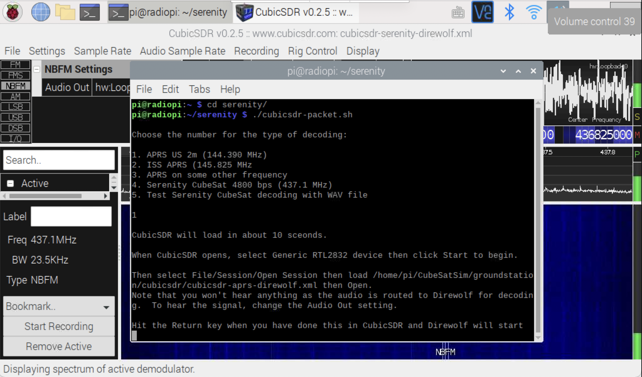 CubicSDR start Direwolf