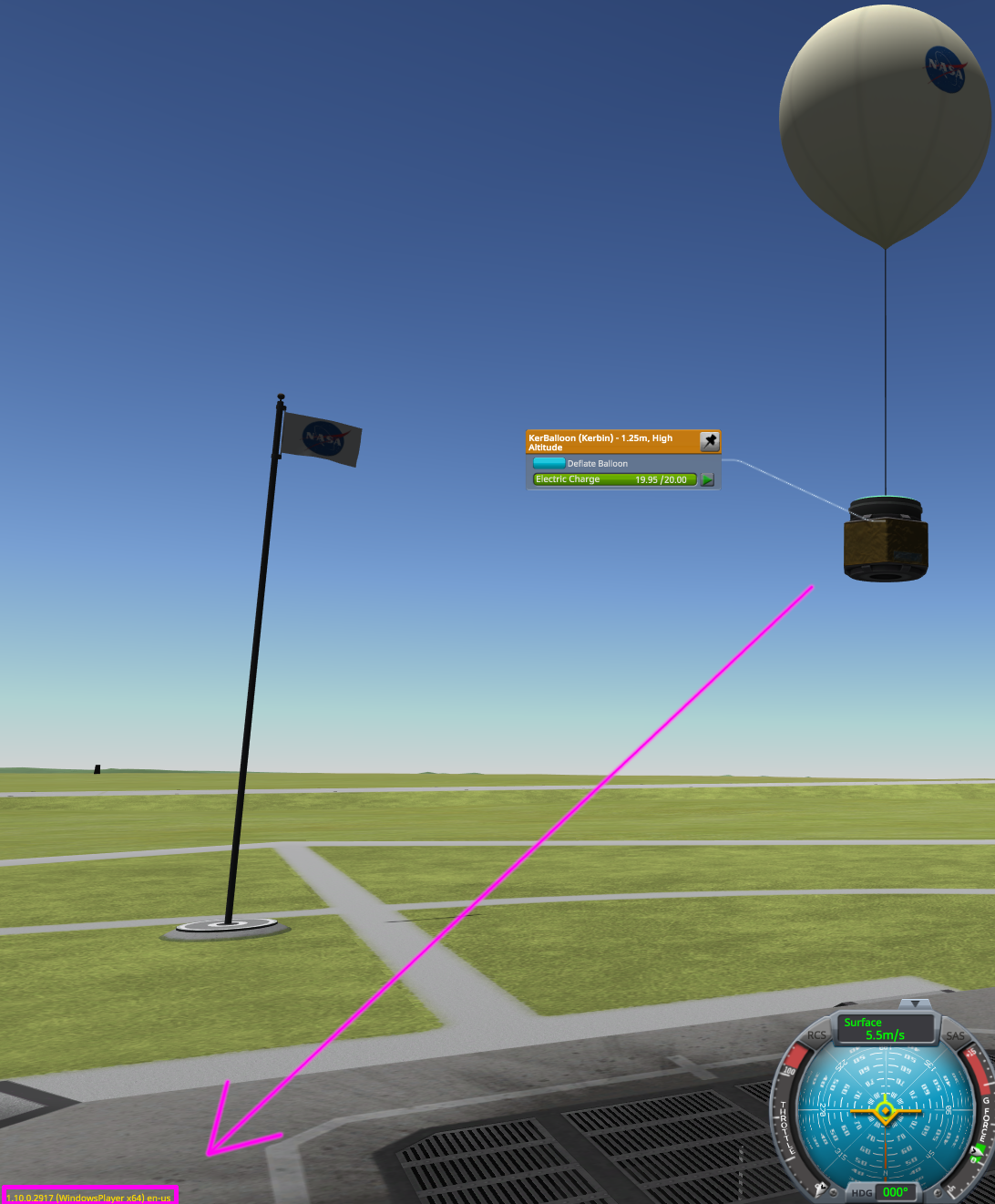 balloon launch from the pad with version information